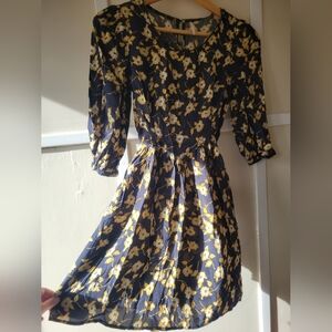 Free People Floral Midi Dress with Yellow Print